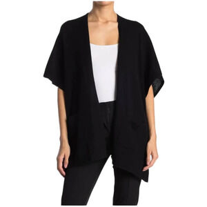 Phenix NWOT 100% Cashmere Jersey Wrap Shawl Cardigan Sweater Black Pockets OS